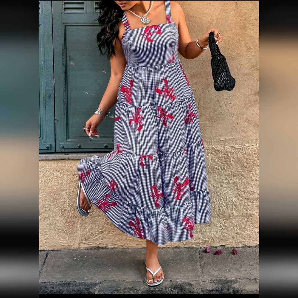 SALE ** BRAND NEW ** Gingham Red Floral Women's Dress